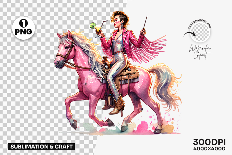 Cowgirl Riding Horse Pink Clipart PNG Sublimation Design
