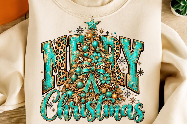 Merry Christmas Tree PNG | Turquoise Leopard Png example image 1