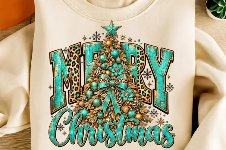 Merry Christmas Tree PNG | Turquoise Leopard Png