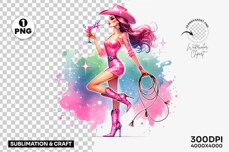 Cowgirl with Tennis Racket Clipart PNG Sublimation Design