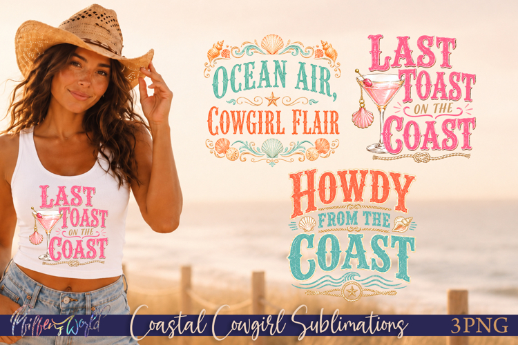 Coastal Cowgirl Sublimation Designs | Beach Babe PNGs