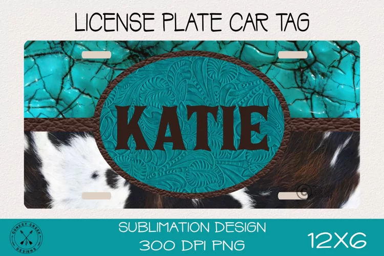 License Plate Sublimation Monogram|Turquoise & Cowhide PNG