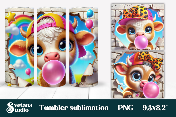 Cute baby cow tumbler wrap | Cute animal in wall tumbler PNG
