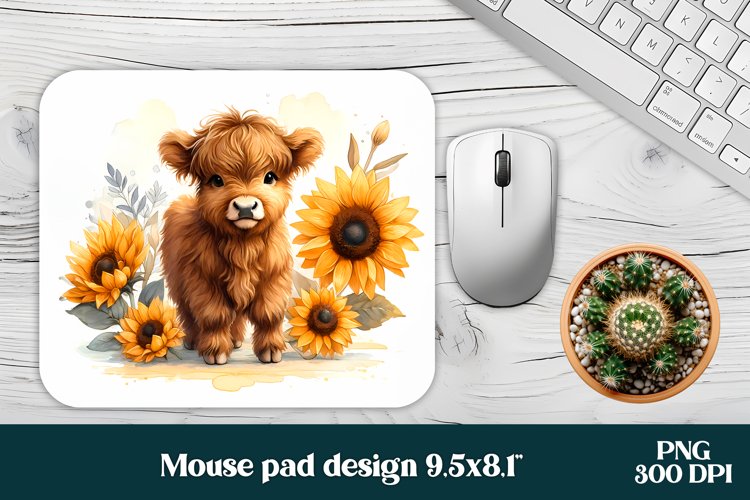 Cute cow mouse pad | Sunflower mousepad | Sunflower cow PNG