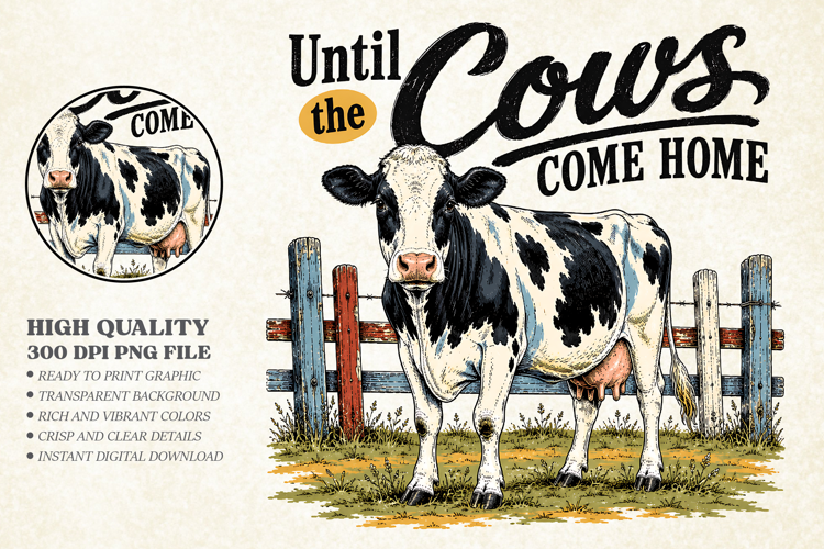 Cows Come Home on the Farm PNG, Vintage Cow Sublimation