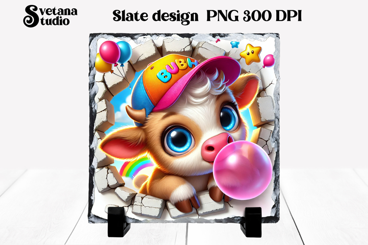 Funny cow slate PNG design | Cow in wall sublimation