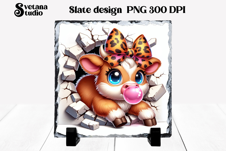 Funny cow slate PNG design | Cow in wall sublimation