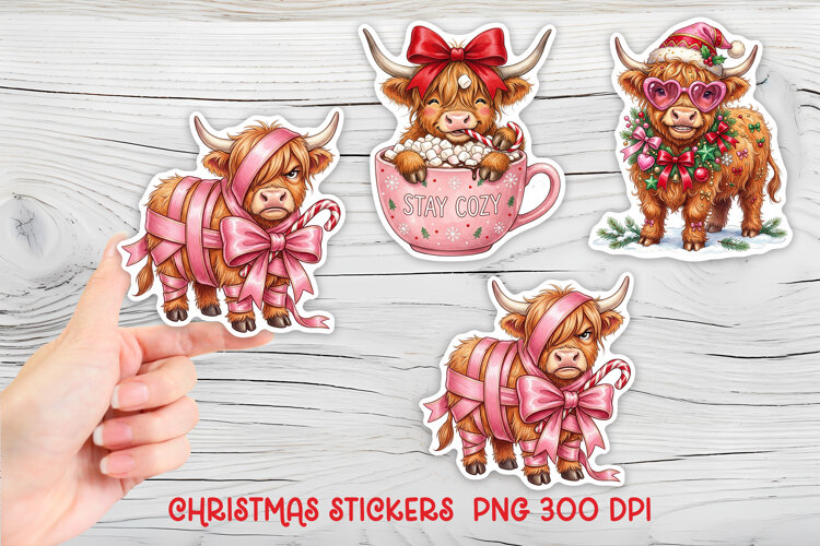Funny Christmas Highland Cow Sticker example image 1