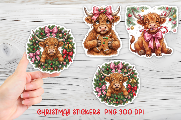 Christmas cow stickers | Printable Christmas sticker PNG