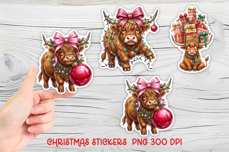 Funny Christmas Highland Cow Stickers | Cow PNG