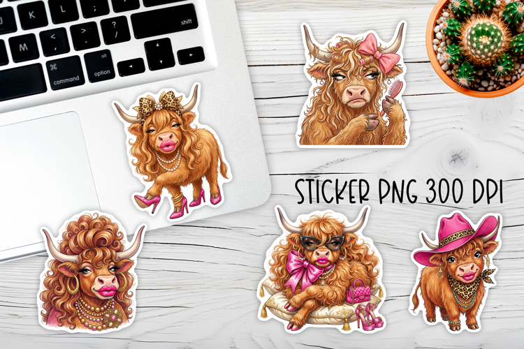 Highland Cow Self Care Stickers PNG | Funny Cow Sticker