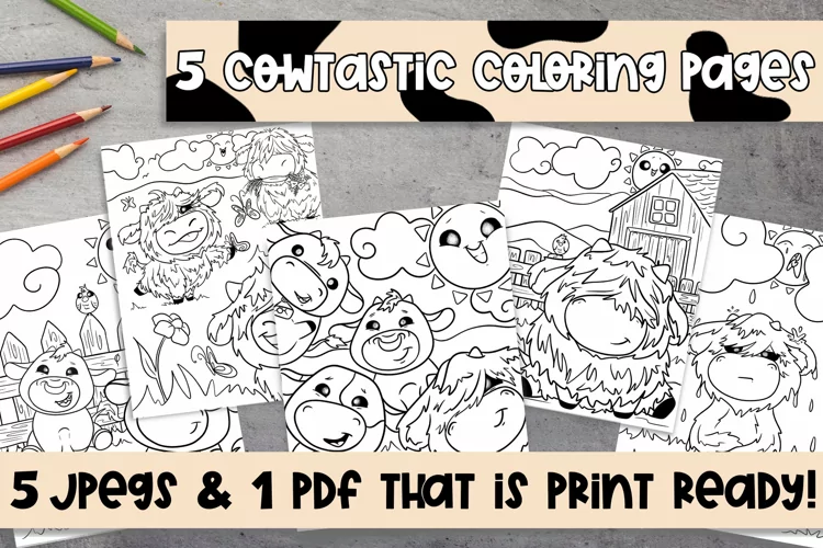 Cowtastic coloring pages|5 jpeg & printable pdf included