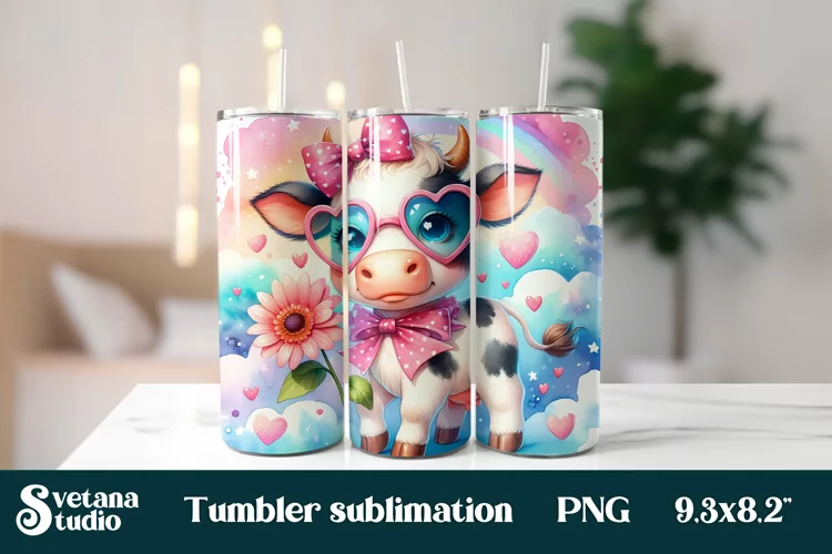 Baby cow glasses flower tumbler wrap sublimation