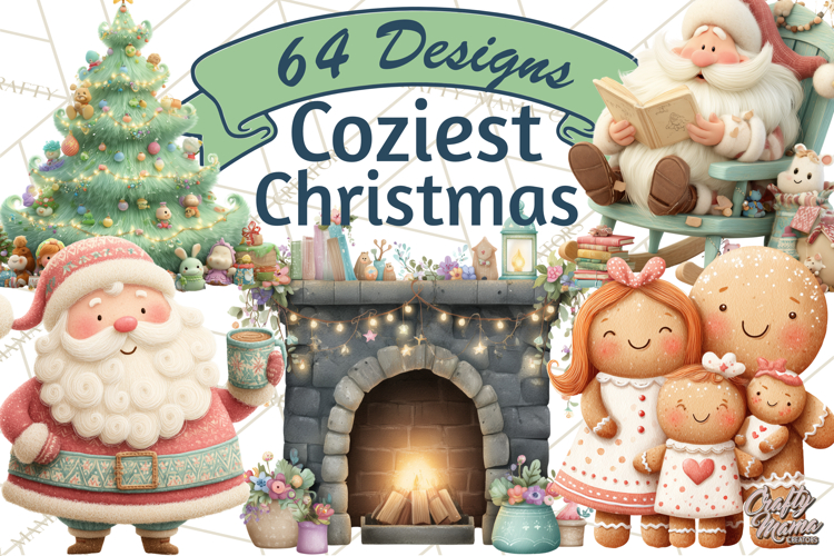 Cozy Christmas Clipart, Warm Winter Holiday PNG example image 1
