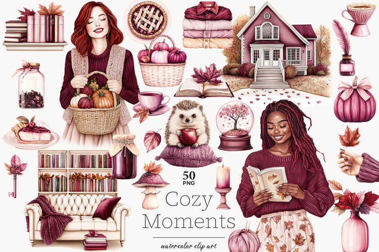 Cozy Autumn Clipart Collection | Fall Home Library PNG