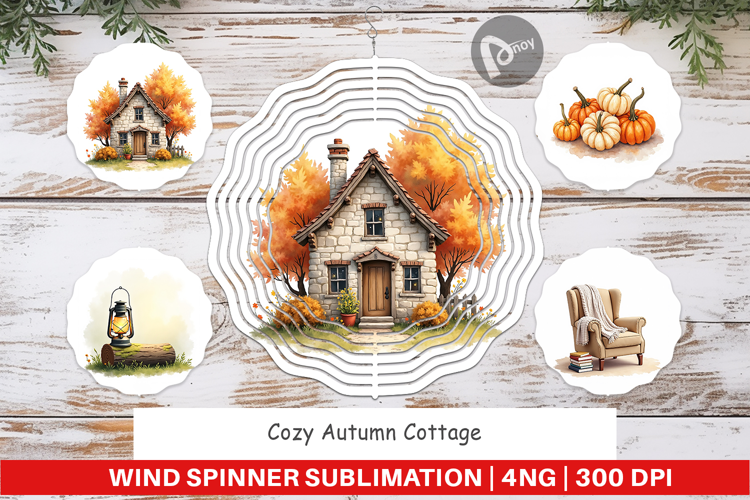 Cozy Autumn Cottage Wind Spinner