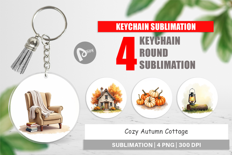Cozy Autumn Cottage Keychain