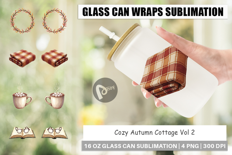 Cozy Autumn Cottage Glass Can