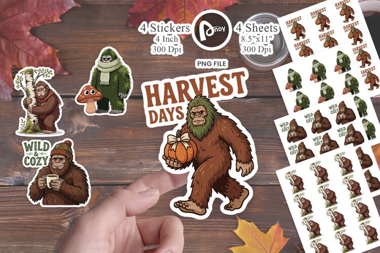 Autumn Flannel Bigfoot Sticker example image 1