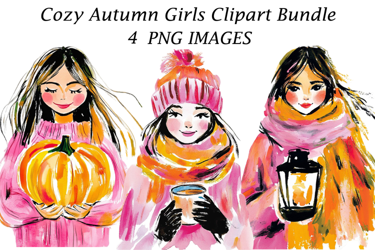 Cozy Autumn Girls Clipart Sublimation
