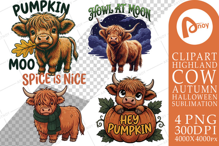 Autumn Harvest Highland Cow Sublimation example image 1