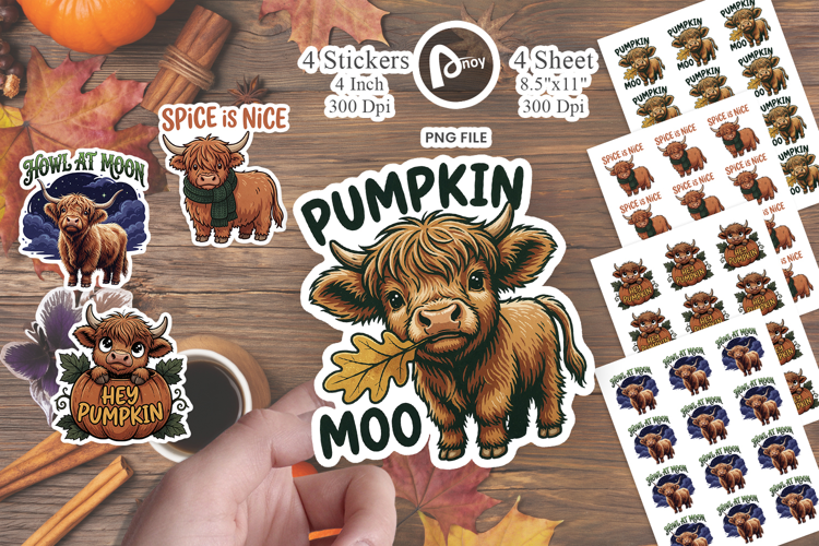 Autumn Harvest Highland Cow Sticker