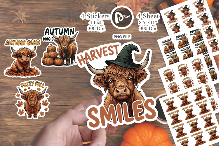 Autumn Harvest Highland Cow Sticker