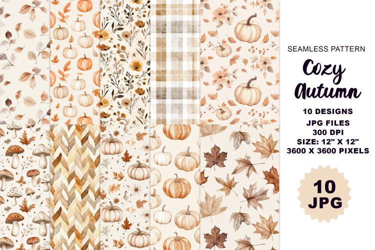 Cozy Autumn Watercolor Seamless Patterns Digital Paper