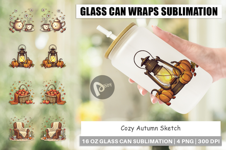 Cozy Autumn Sketch Glass Can