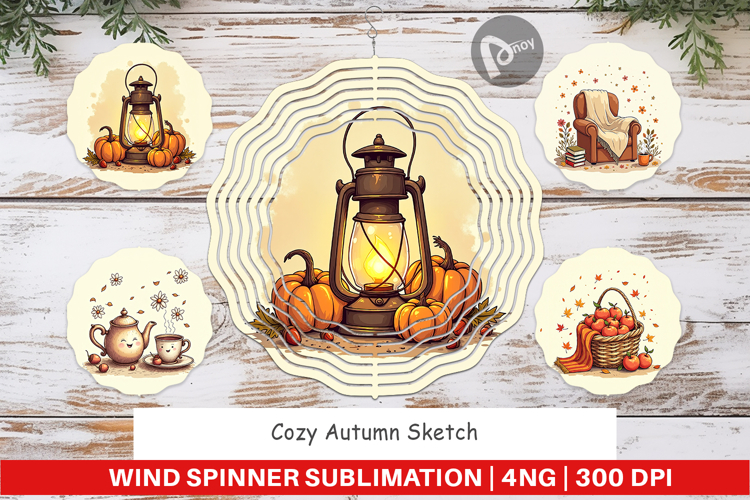 Cozy Autumn Sketch Wind Spinner