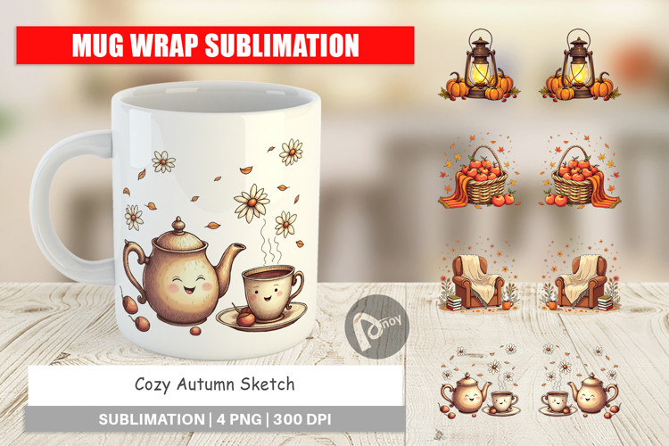 Cozy Autumn Sketch Mug Wrap