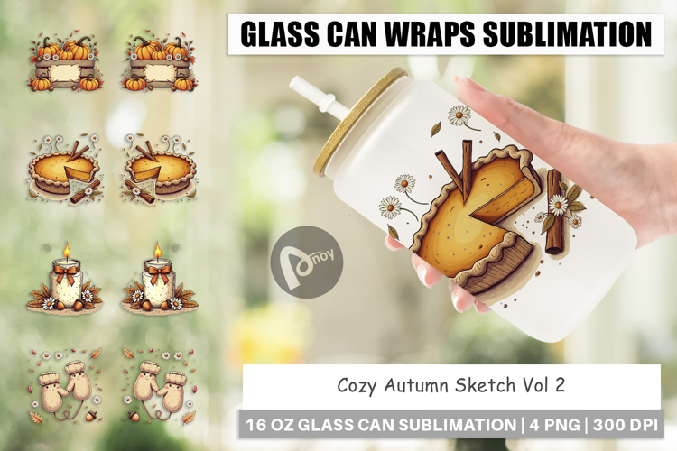 Cozy Autumn Sketch Glass Can