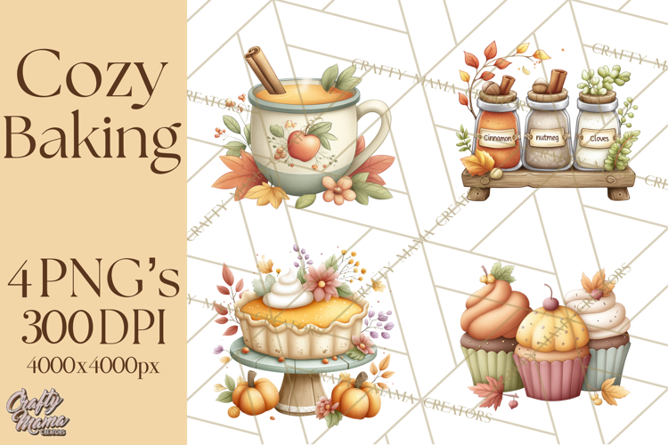 Cozy Fall Baking Clipart PNG, Pumpkin Pie Apple Bread Png