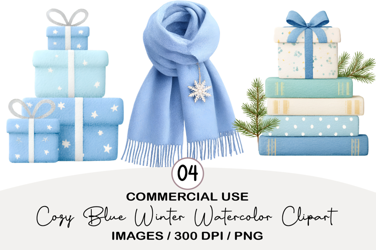 Cozy Blue Winter Watercolor Clipart