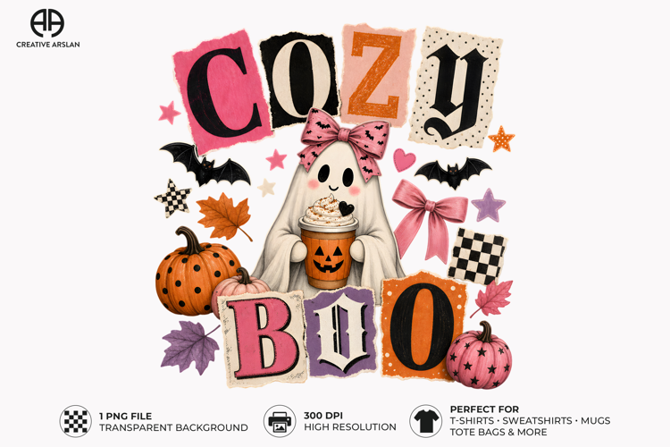 Cozy Boo Ghost PNG - Cute Halloween Sublimation Design