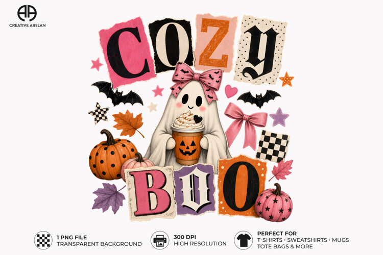 cozy boo ghost png, cute halloween png, ghost halloween design, spooky cute ghost, ghost sublimation png, halloween shirt design, cozy spooky png, cute ghost artwork, halloween graphic png, ghost lover gift