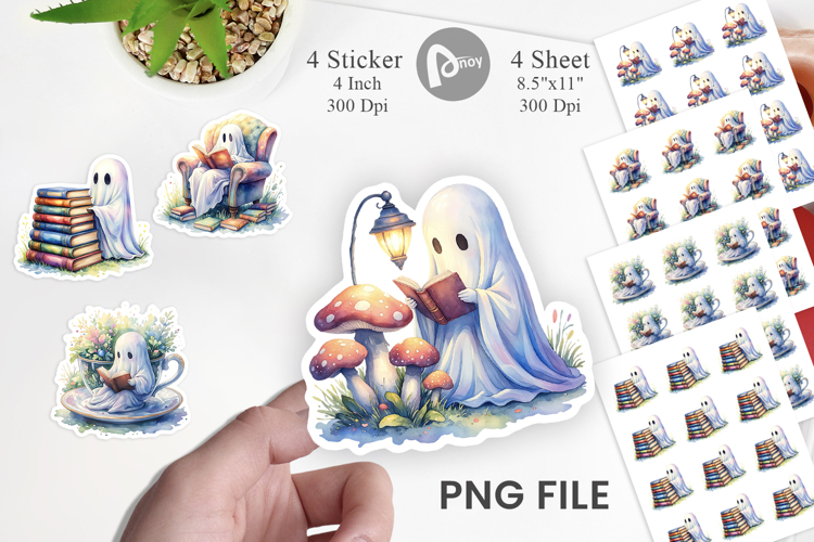 Cozy Bookworm Ghost Sticker