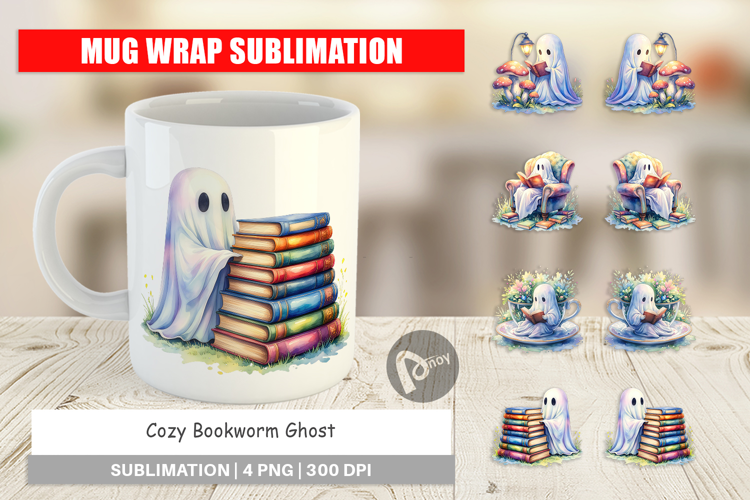 Cozy Bookworm Ghost Mug Wrap