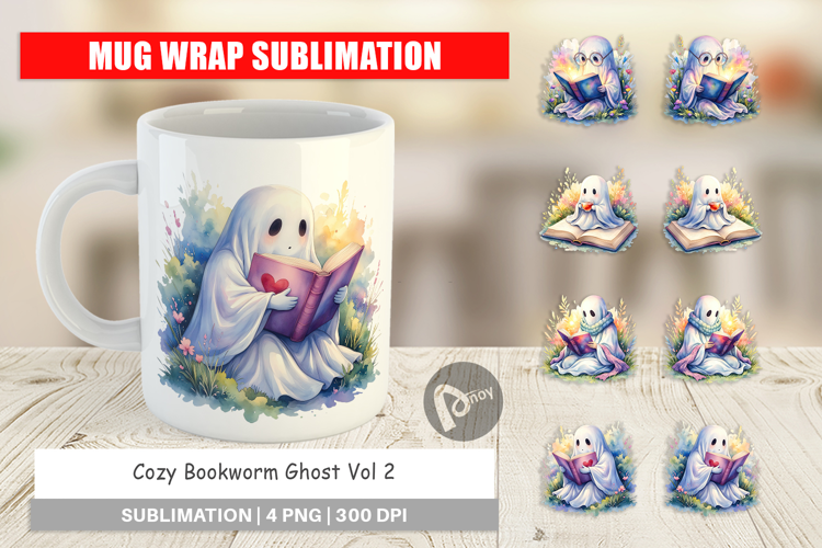 Cozy Bookworm Ghost Mug Wrap
