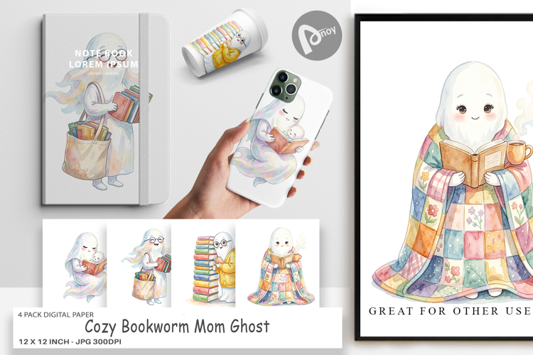 Cozy Bookworm Mom Ghost Digital Paper