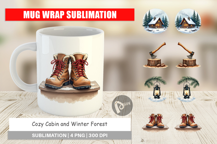 Cozy Cabin Winter Forest Mug Wrap