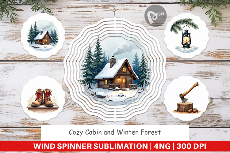 Cozy Cabin Winter Forest Wind Spinner