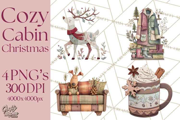 Cozy Cabin Christmas PNG, Cut-Paper Collage Holiday Clipart