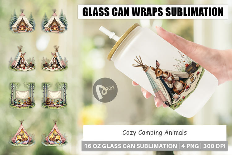 Glass Can Camping Cozy Animals
