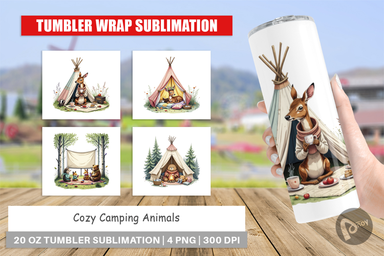 Tumbler Camping Cozy Animals