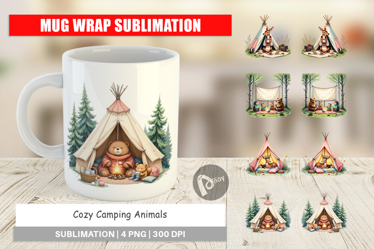 Mug Wrap Camping Cozy Animals