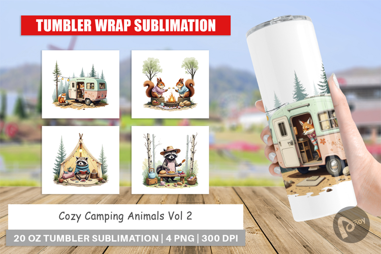Tumbler Camping Cozy Animals