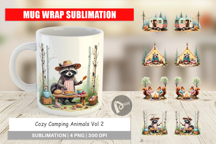 Mug Wrap Camping Cozy Animals