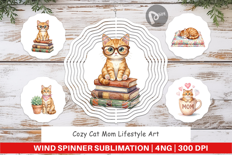Cozy Cat Mom Lifestyle Art Wind Spinner