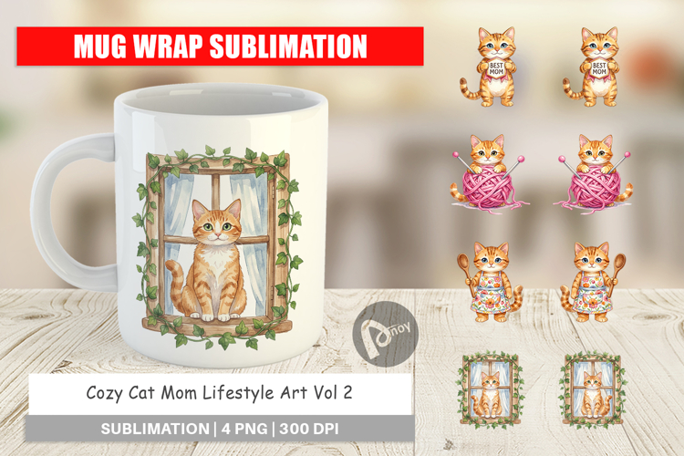Cozy Cat Mom Lifestyle Art Mug Wrap